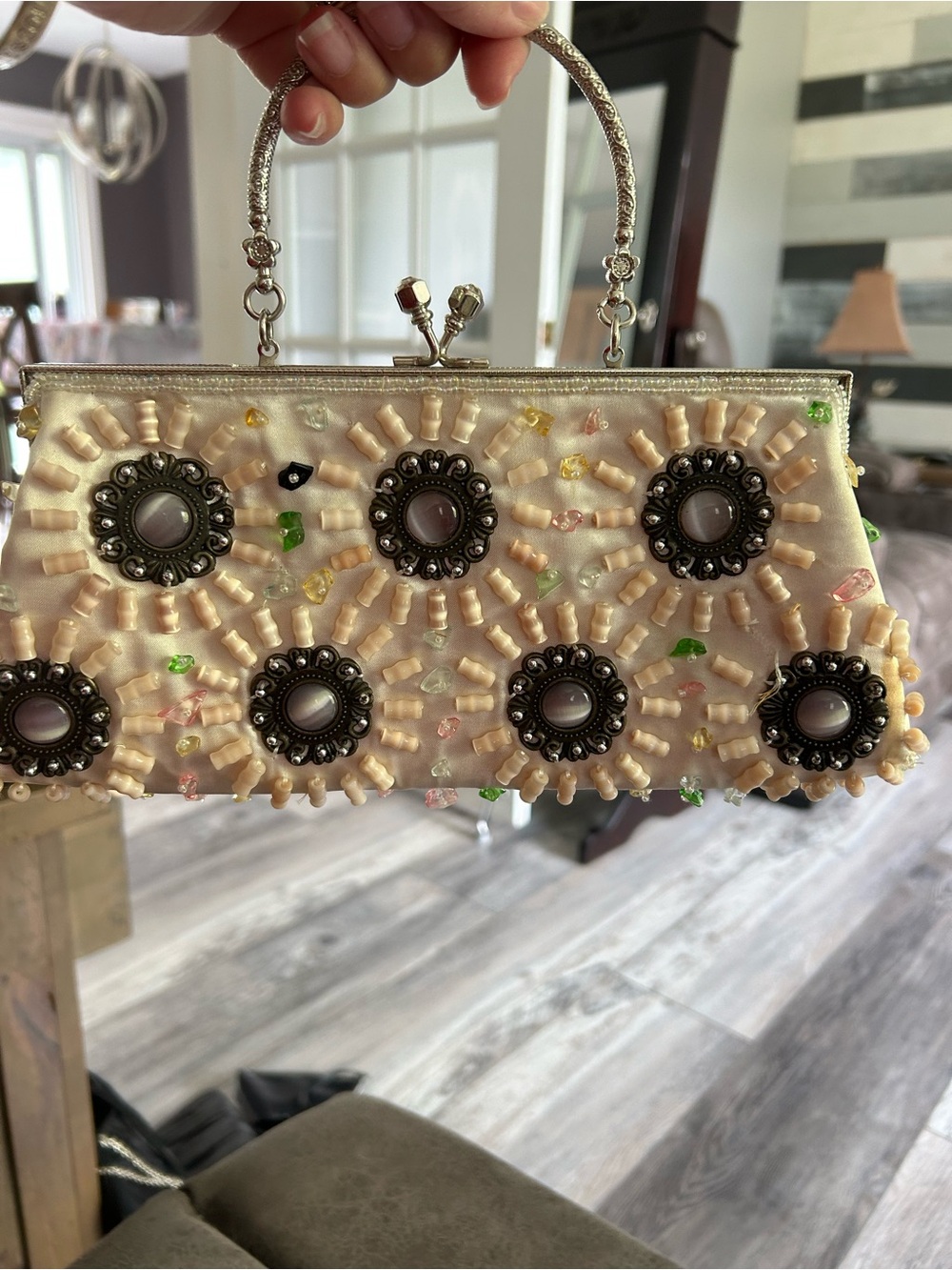 Beaded Ivory Evening Clutch Handbag